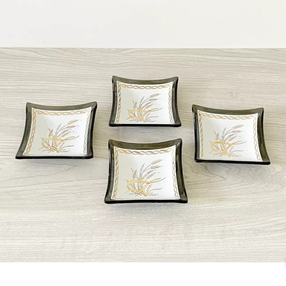 Smoke Glass Gold Wheat Pattern Nut Dishes MCM